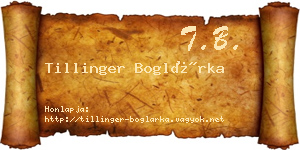 Tillinger Boglárka névjegykártya